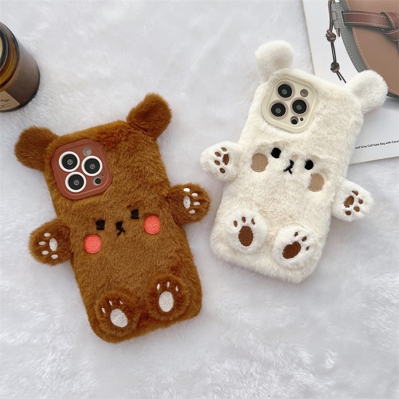 Phone Cases Iphone - Korean 3D Cartoon Bear Fluffy Plush