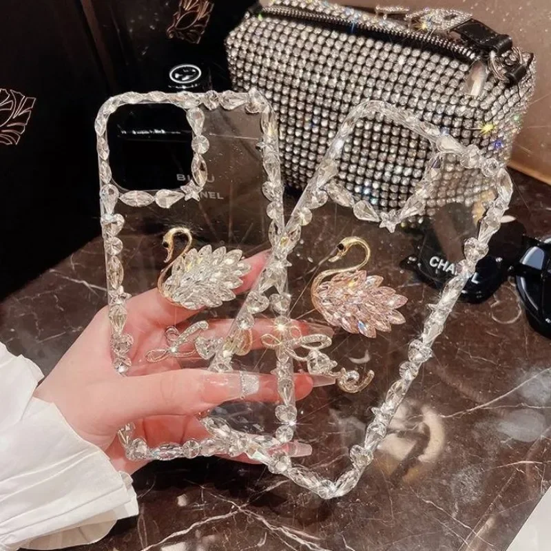 Phone Cases Arc - Diamond Love Crystal Swan Phone Case,
